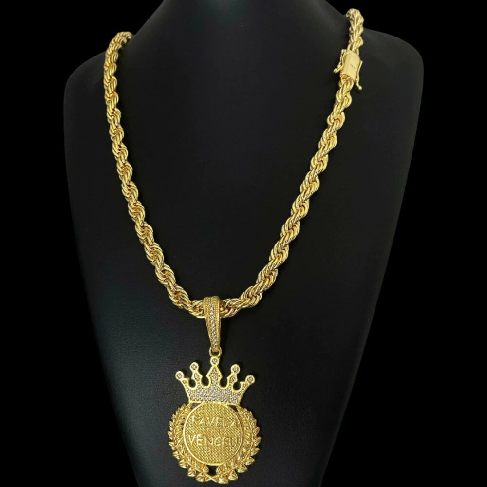 Cordão Baiano 8Mm + Pingente Favela Venceu - Banhado A Ouro
