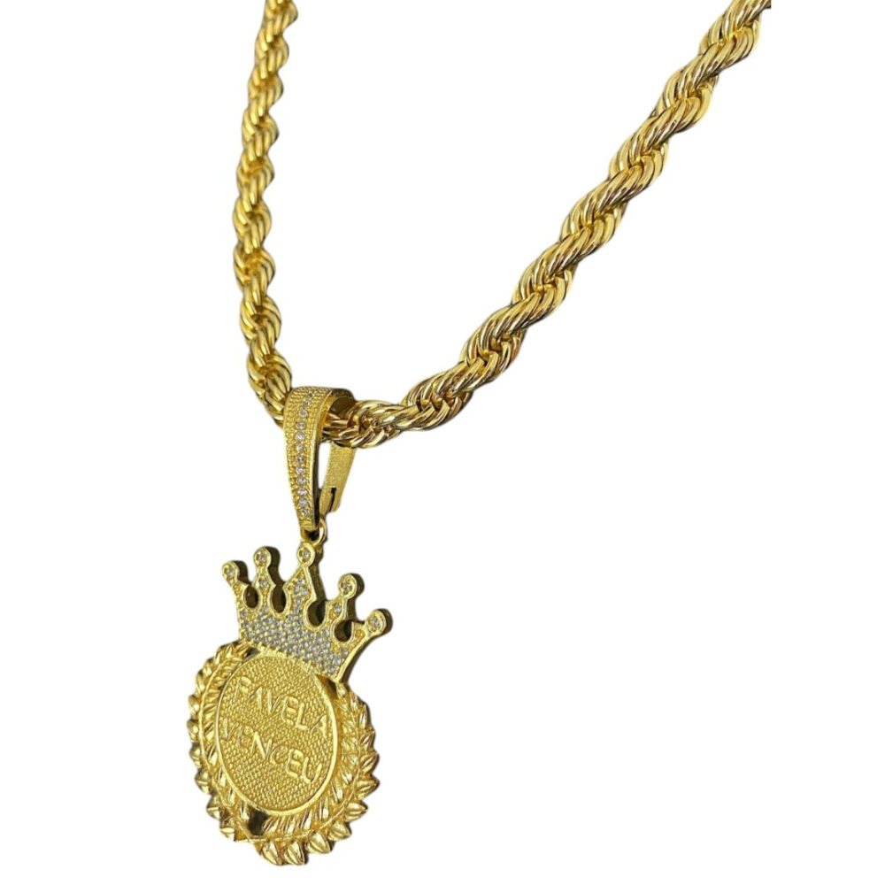 Cordão Baiano 8Mm + Pingente Favela Venceu - Banhado A Ouro - Imagem 4