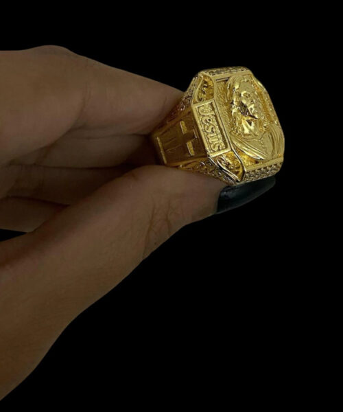 Anel Jesus Cristo Cruz - Banhado a Ouro 18k