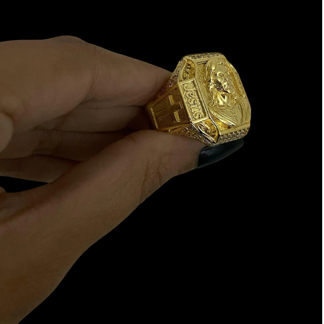 15328238745 Anel Jesus Cristo Cruz Banhado A Ouro 18K 2