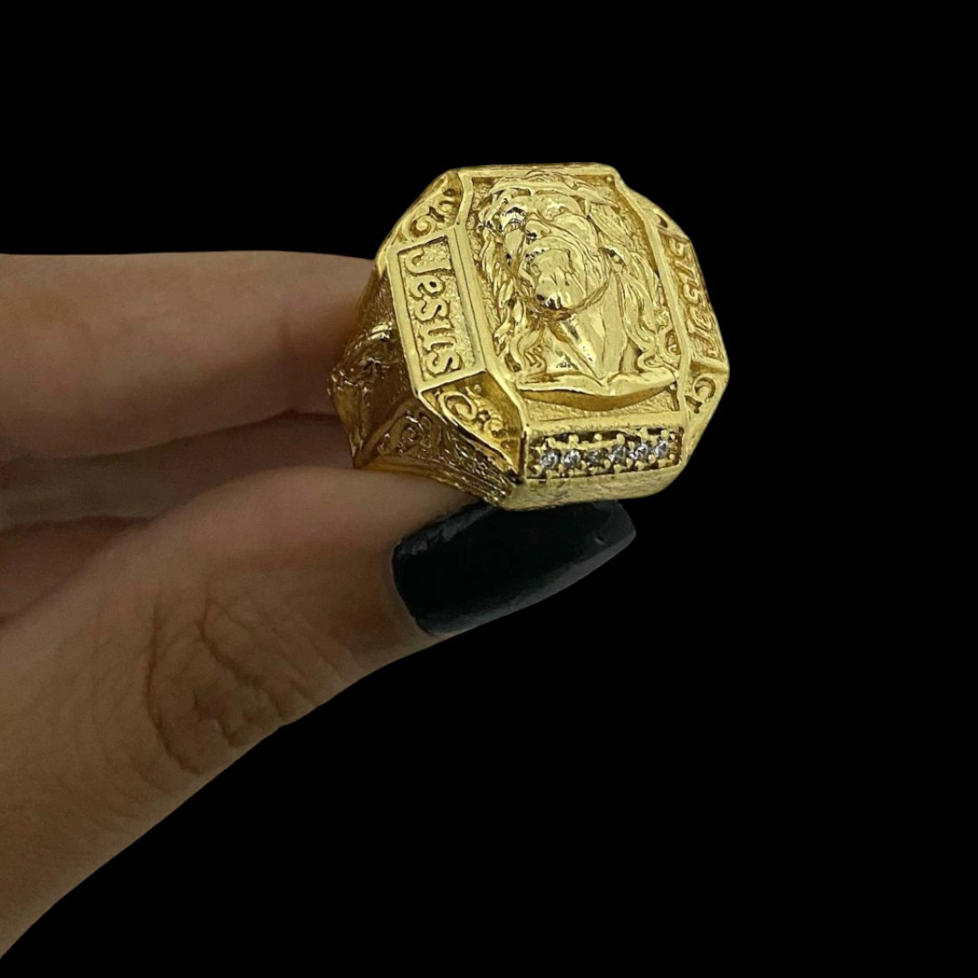 15328239960 Anel Jesus Cristo Lado Banhado A Ouro 18K