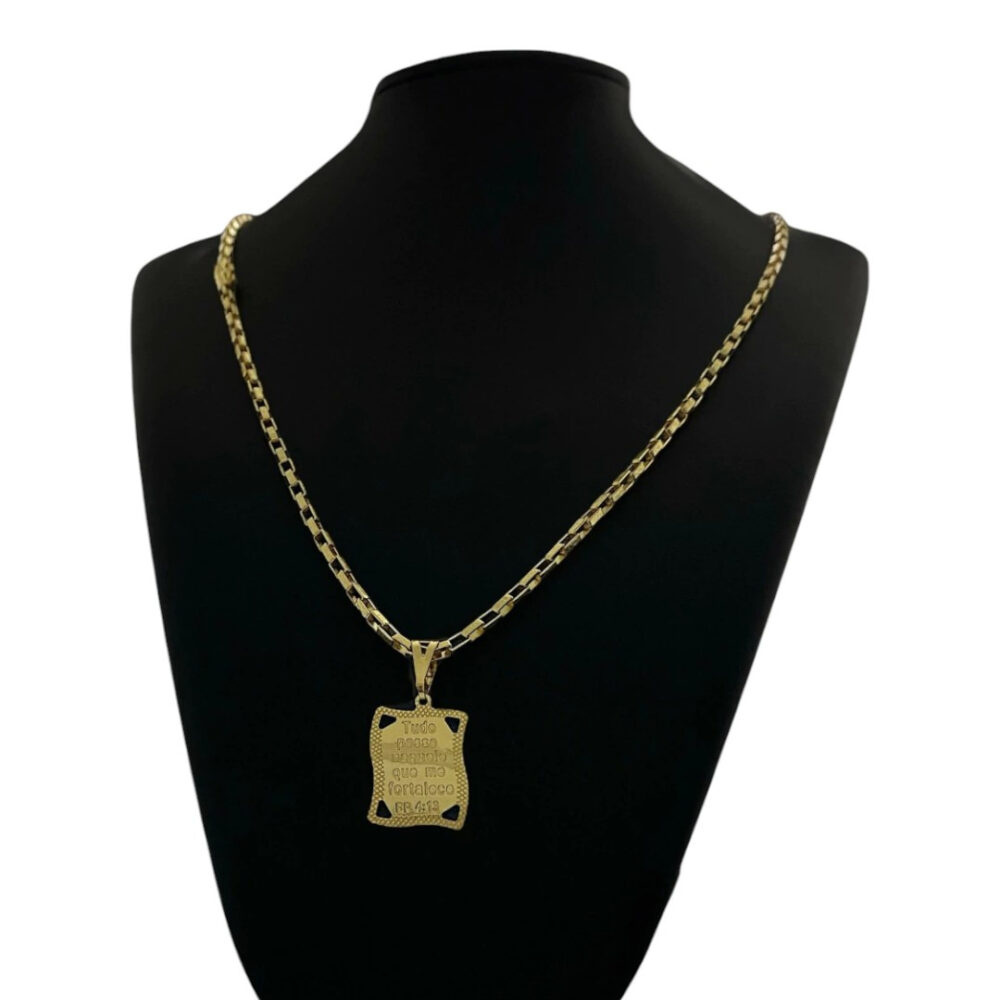 Cordão Tijolinho 3Mm + Pingente Tudo Posso - Banhado A Ouro - Imagem 3