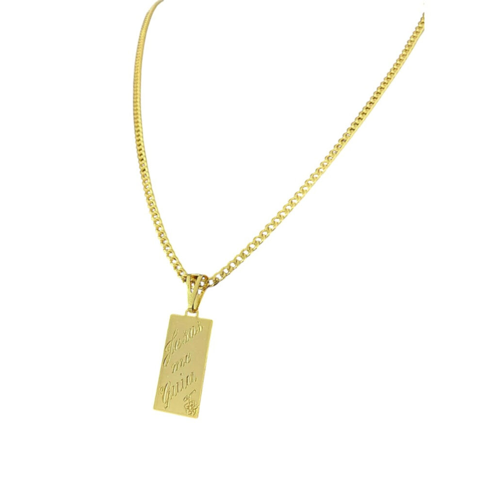 Cordão Pitbull 3Mm + Pingente Jesus Me Guia - Banhado A Ouro - Imagem 2