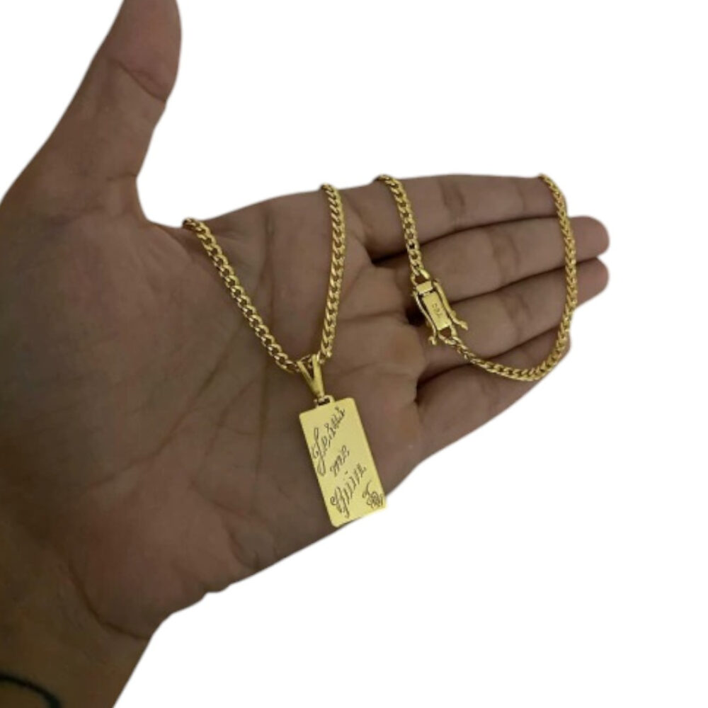 Cordão Pitbull 3Mm + Pingente Jesus Me Guia - Banhado A Ouro - Imagem 3