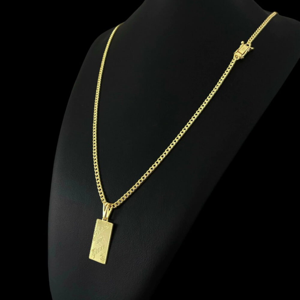 Cordão Pitbull 3Mm + Pingente Jesus Me Guia - Banhado A Ouro
