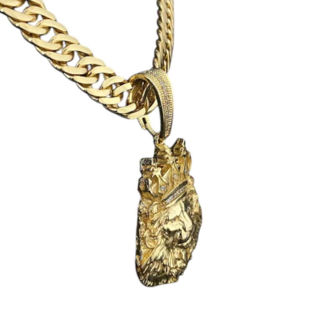 Cordão Grumet 13Mm + Pingente King Leão G - Banhado A Ouro - Imagem 3