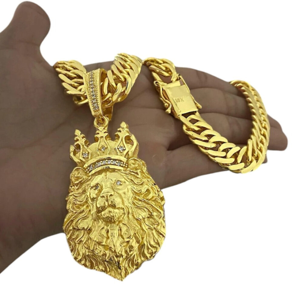 Cordão Grumet 13Mm + Pingente King Leão G - Banhado A Ouro - Imagem 5