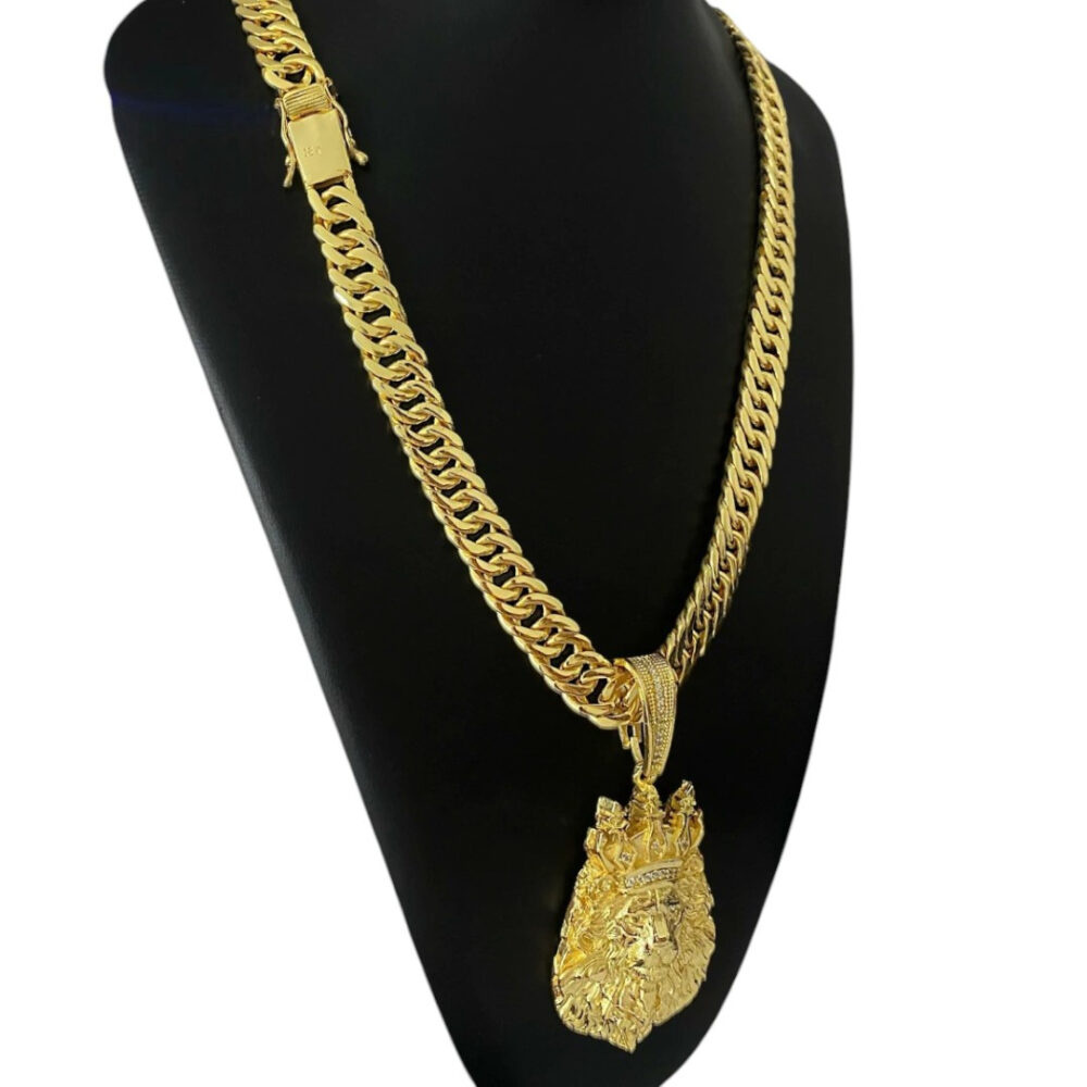 Cordão Grumet 13Mm + Pingente King Leão G - Banhado A Ouro - Imagem 4