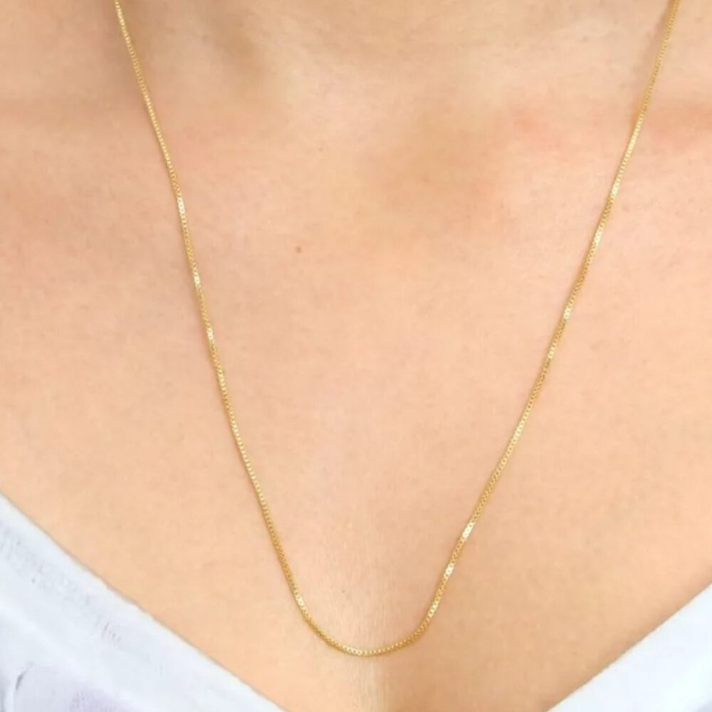 Correntinha Fina Unissex Veneziana 1Mm/50Cm Banhado A Ouro - Imagem 4