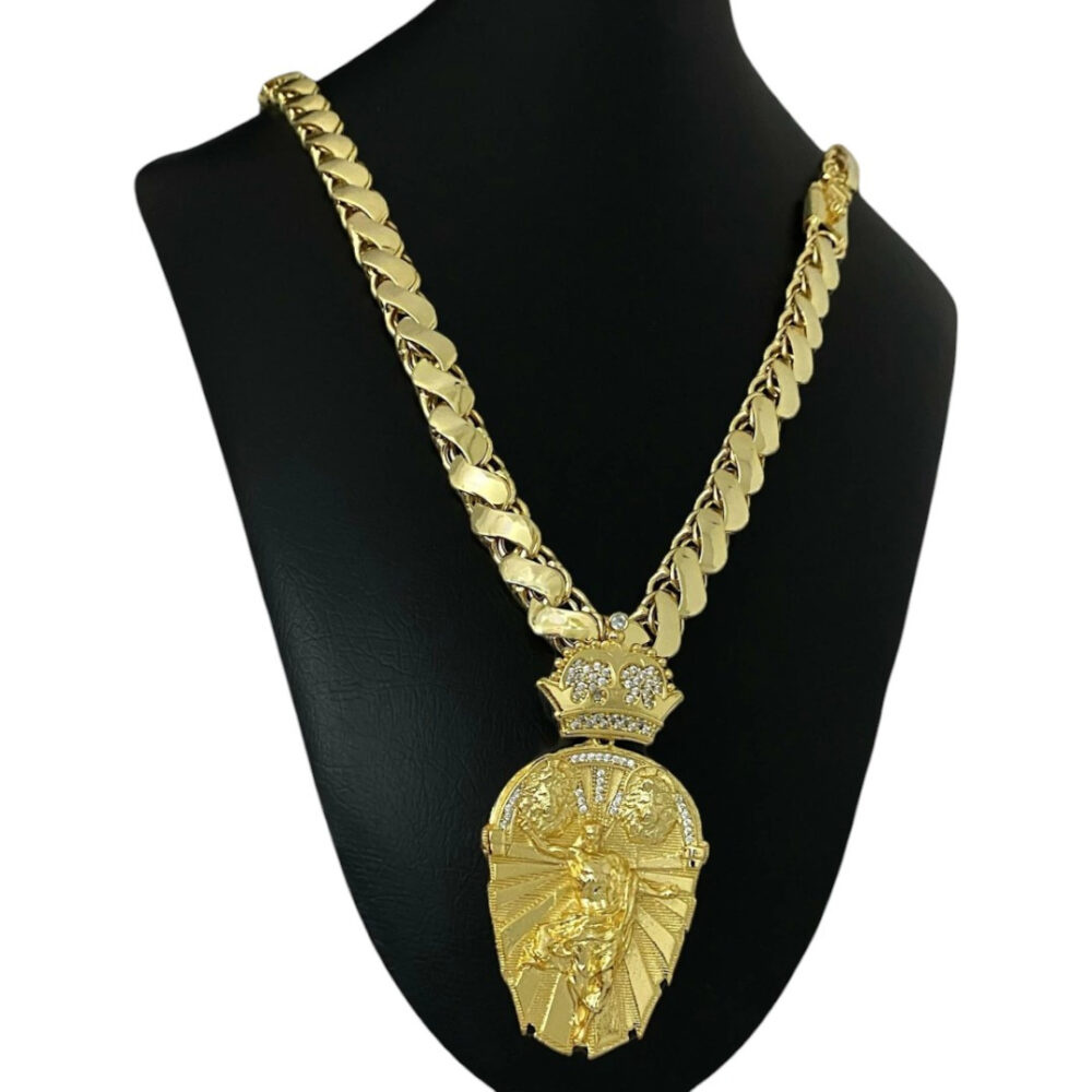 Cordão Friso S 13Mm + Pingente Cristo Leão - Banhado A Ouro - Imagem 2