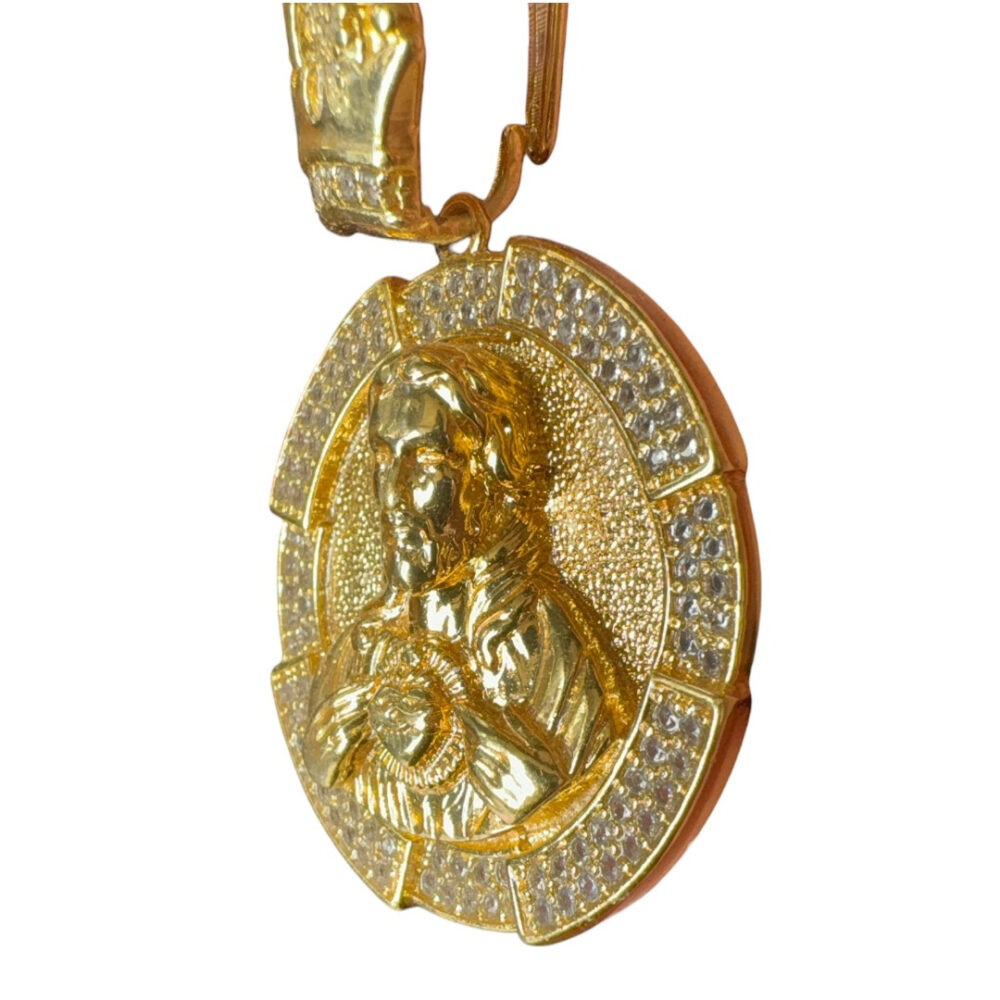 Pingente Jesus Placa Redonda - Banhado A Ouro 18K - Imagem 3