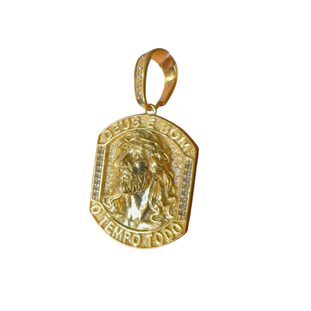 Pingente Jesus Deus É Bom - Banhado A Ouro 18K - Imagem 3