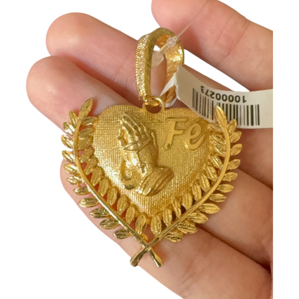 Pingente Fé Coração - Banhado A Ouro 18K - Imagem 2