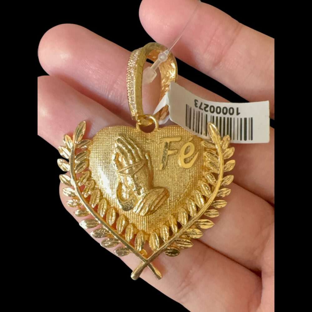 Pingente Fé Coração - Banhado A Ouro 18K