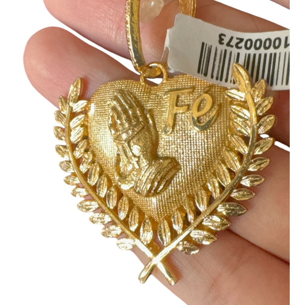 Pingente Fé Coração - Banhado A Ouro 18K - Imagem 3