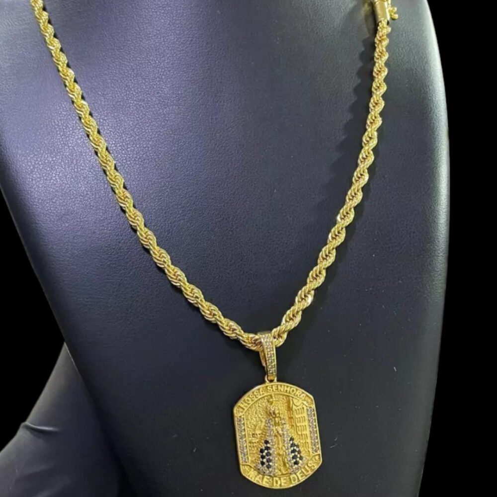 Cordão 6Mm Baiano + Pingente Nossa Senhora - Banhado A Ouro