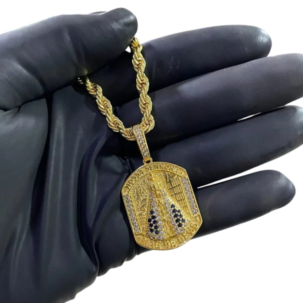 Cordão 6Mm Baiano + Pingente Nossa Senhora - Banhado A Ouro - Imagem 3