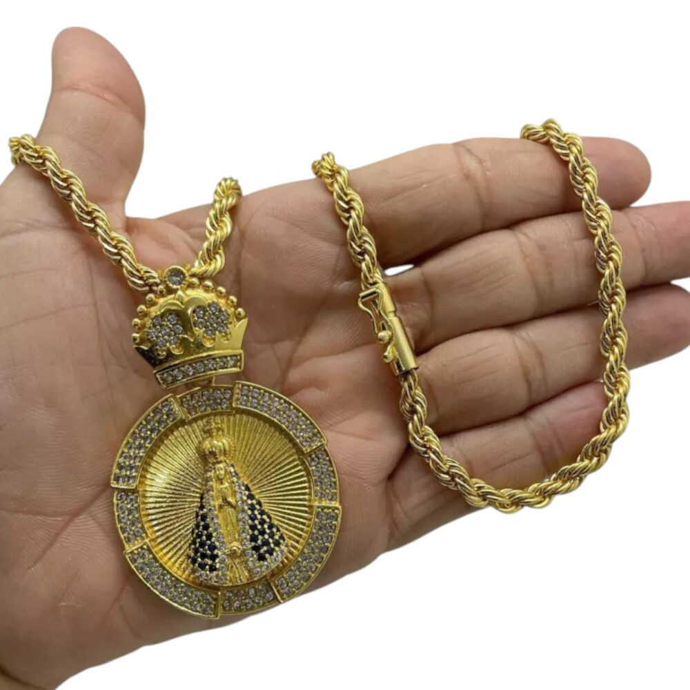 Cordão 5Mm Baiano + Pingente Nossa Senhora - Banhado A Ouro - Imagem 2