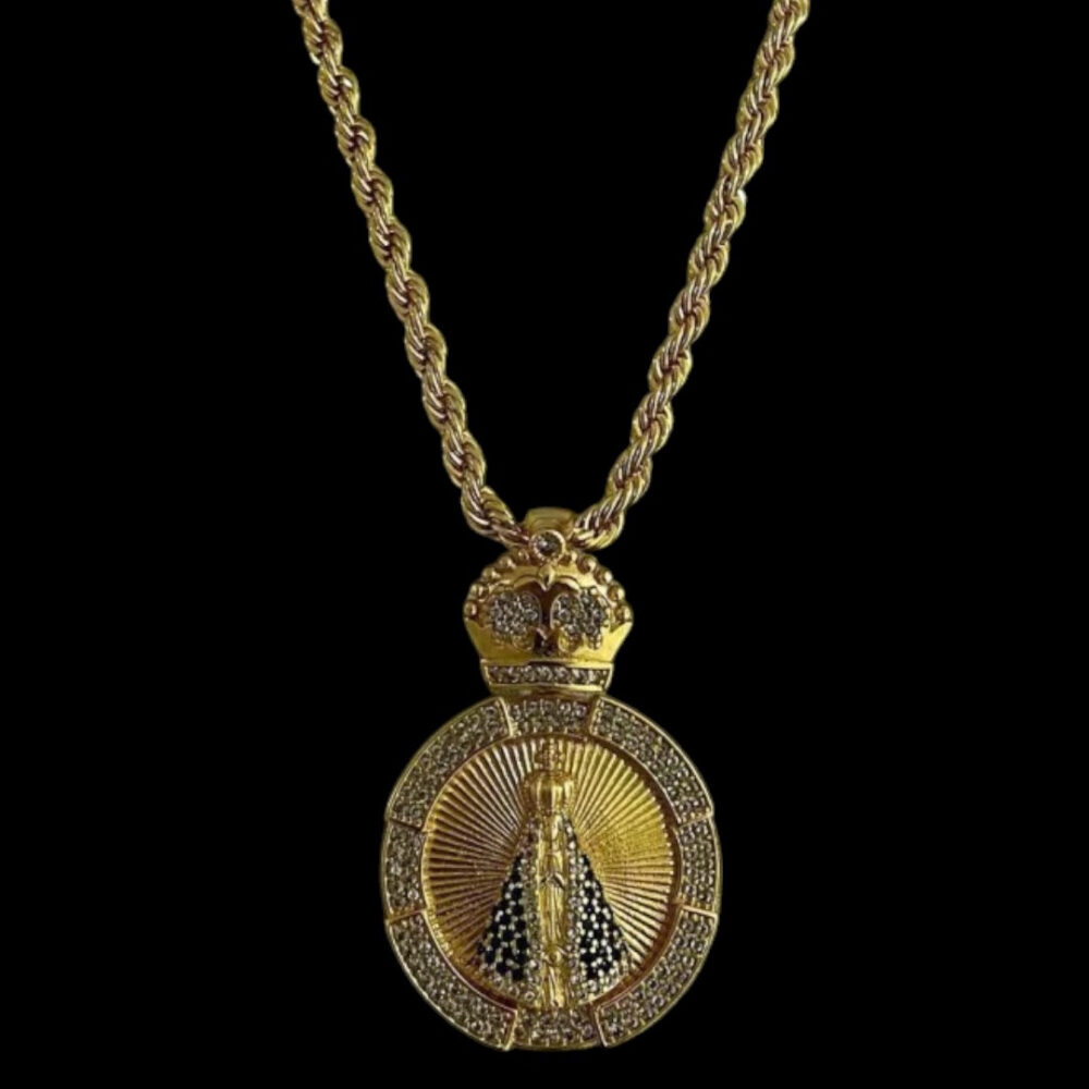 Cordão 5Mm Baiano + Pingente Nossa Senhora - Banhado A Ouro