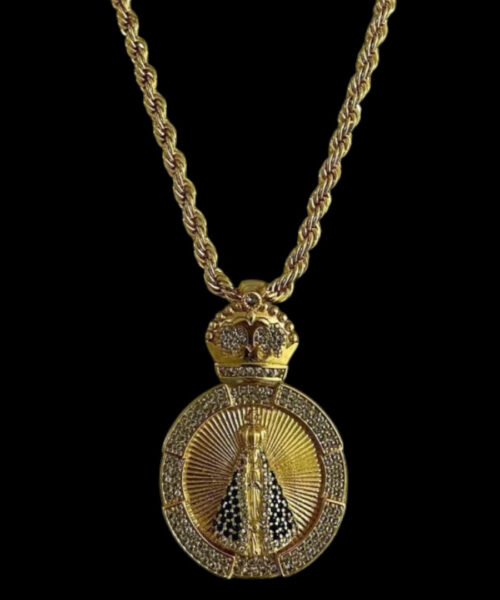 Cordão 5mm baiano + Pingente Nossa Senhora - Banhado a ouro