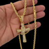15348321542 Corrente 5Mm Baiano Fecho Canhao Pingente Cruz Amarrada Toda Cravejada Banhado A Ouro 18K L