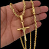 15348322346 Corrente 5Mm Baiano Fecho Canhao Pingente Cruz Amarrada Banhado A Ouro 18K Lancamento 2