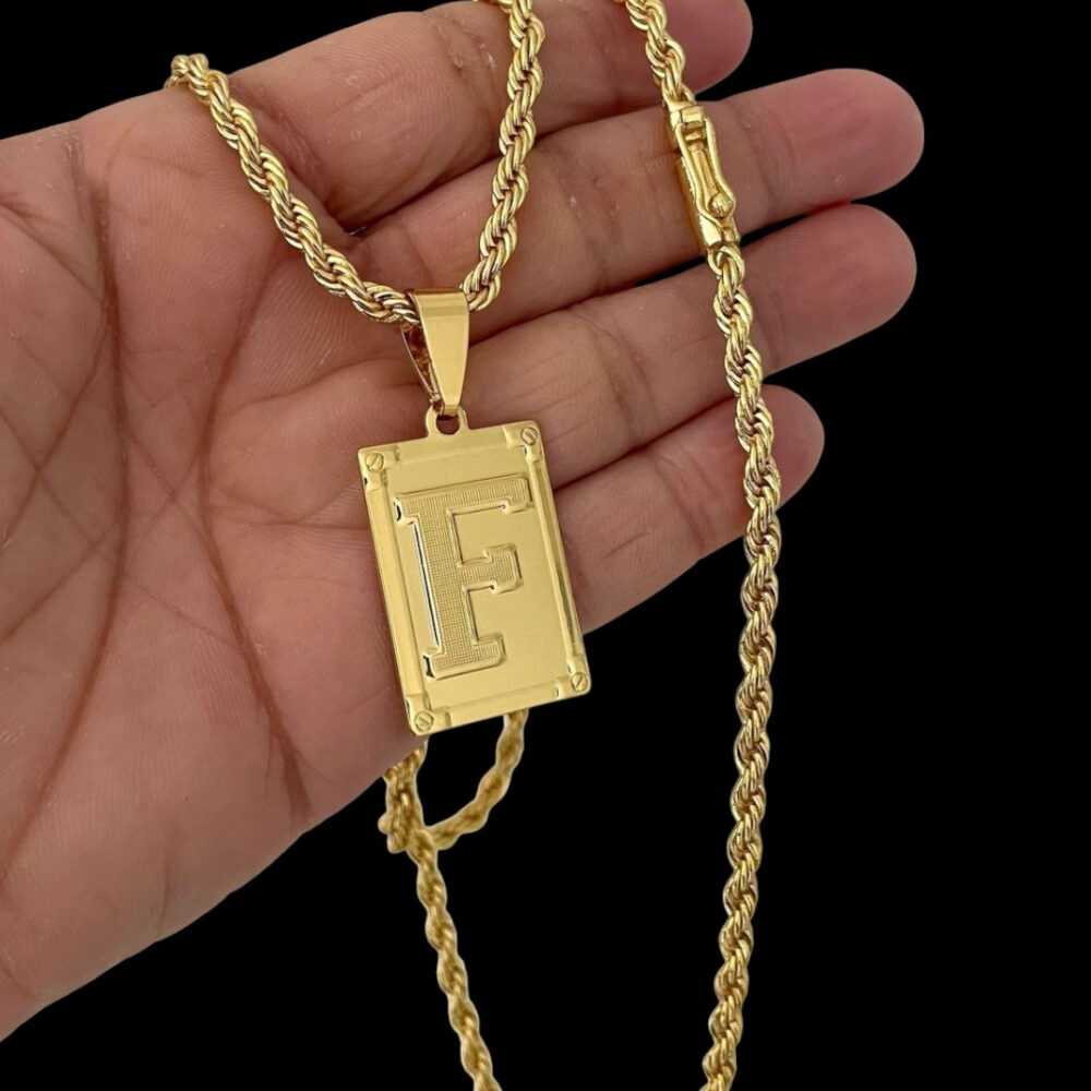 Cordão 5Mm Baiano + Pingente Letra - Banhado A Ouro