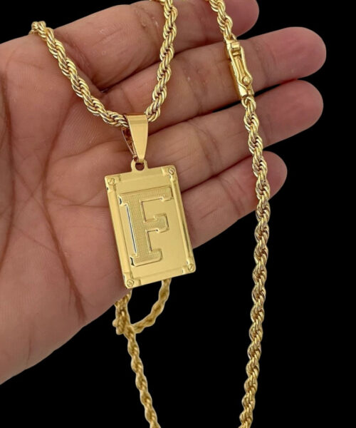 Cordão 5mm baiano + Pingente Letra - Banhado a ouro