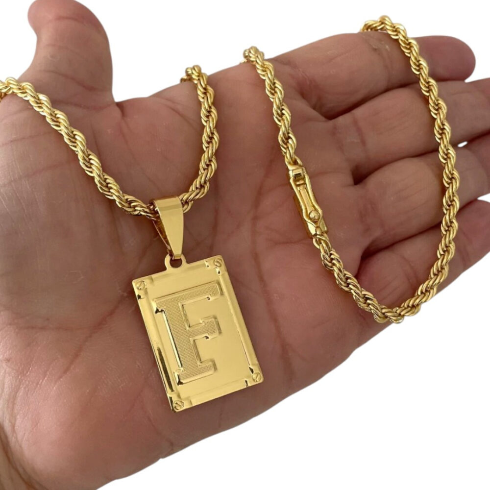 Cordão 5Mm Baiano + Pingente Letra - Banhado A Ouro - Imagem 2