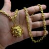 15348331140 Corrente 7Mm Cadeado Fecho Canhao Pingente Pit Bull 4D Cravejado Banhado A Ouro 18K Lancamen 1