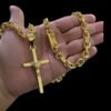 15348341251 Corrente 8Mm Cadeado Fecho Premium Pingente Cruz Fio Banhado A Ouro 18K 2 1