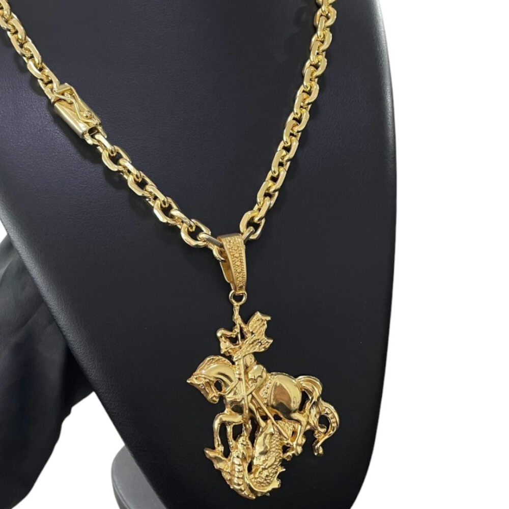 Cordão 8Mm Cadeado + Pingente São Jorge - Banhado A Ouro 18K - Imagem 3