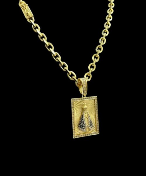 Cordão 8mm Cadeado + Pingente Nossa Senhora - Banhado a ouro
