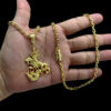 15348344959 Corrente 4Mm Cadeado Fecho Marcacao 750 Pingente Sao Jorge 3D Banhado A Ouro 18K 3 1