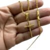 15348347854 Corrente 2Mm Cadeado Cartie Fecho Premium Pingente Cruz Fio Banhado A Ouro 18K Lancamento 3 1