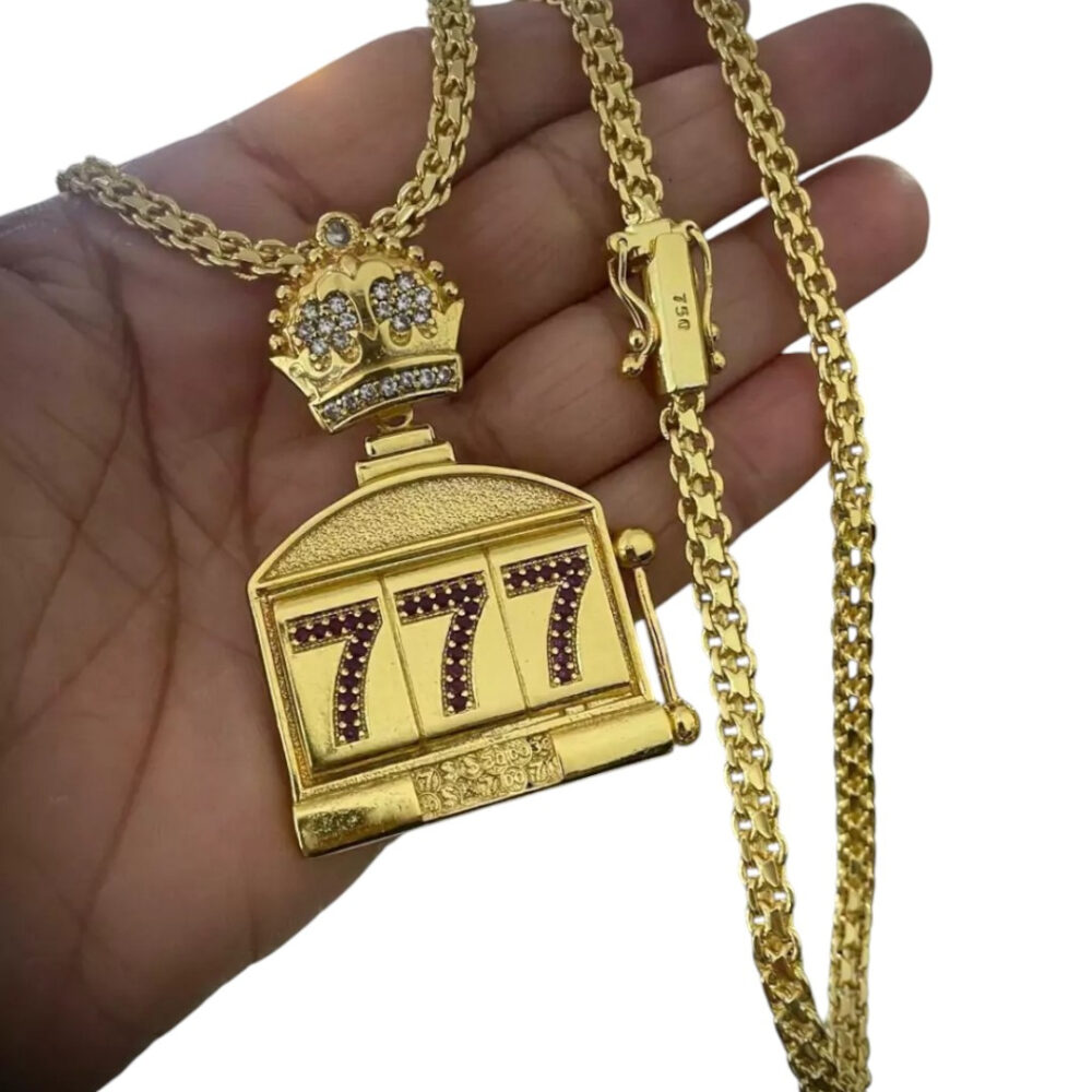 Cordão 5Mm Cadeado Duplo + Pingente 777 - Banhado A Ouro - Imagem 2