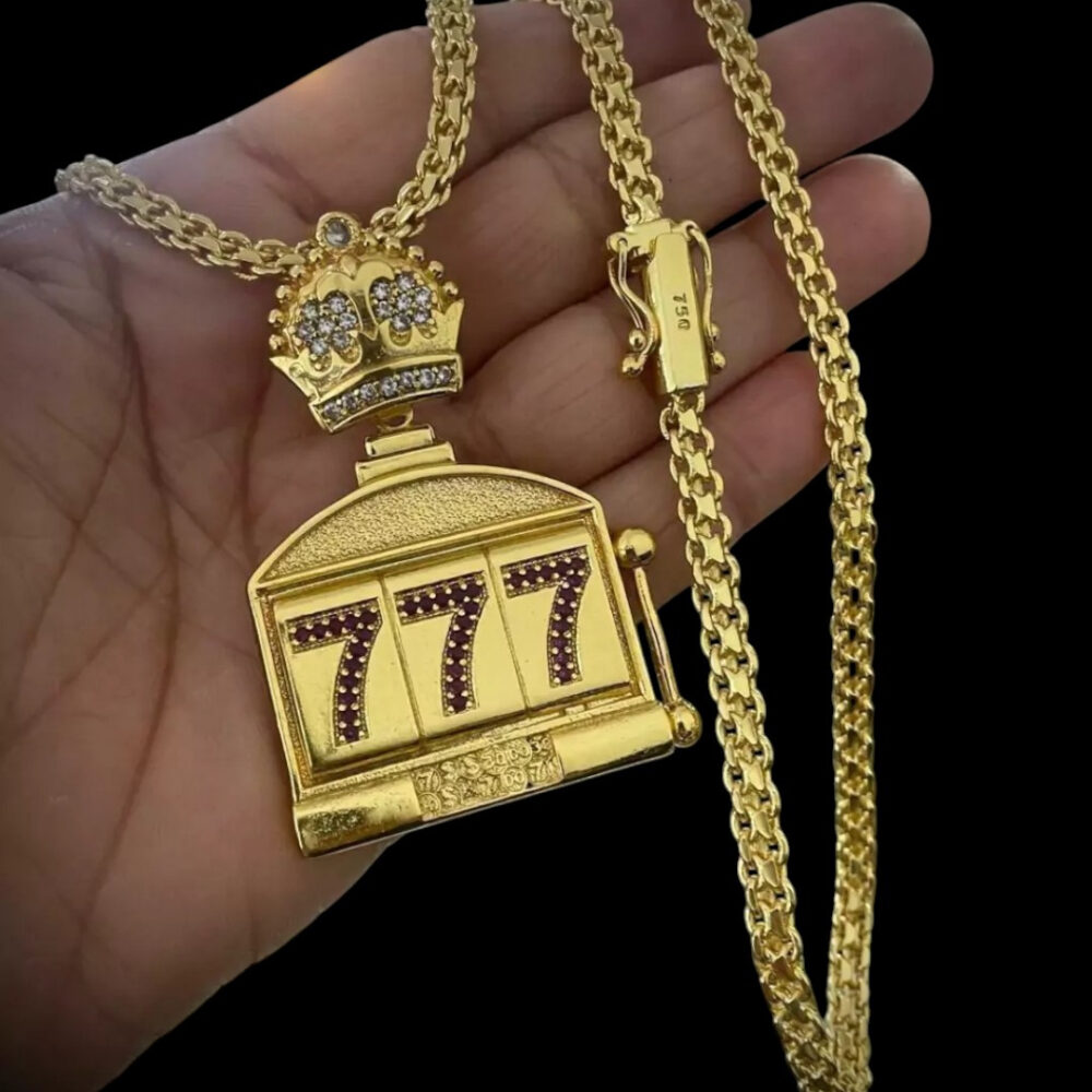 Cordão 5Mm Cadeado Duplo + Pingente 777 - Banhado A Ouro