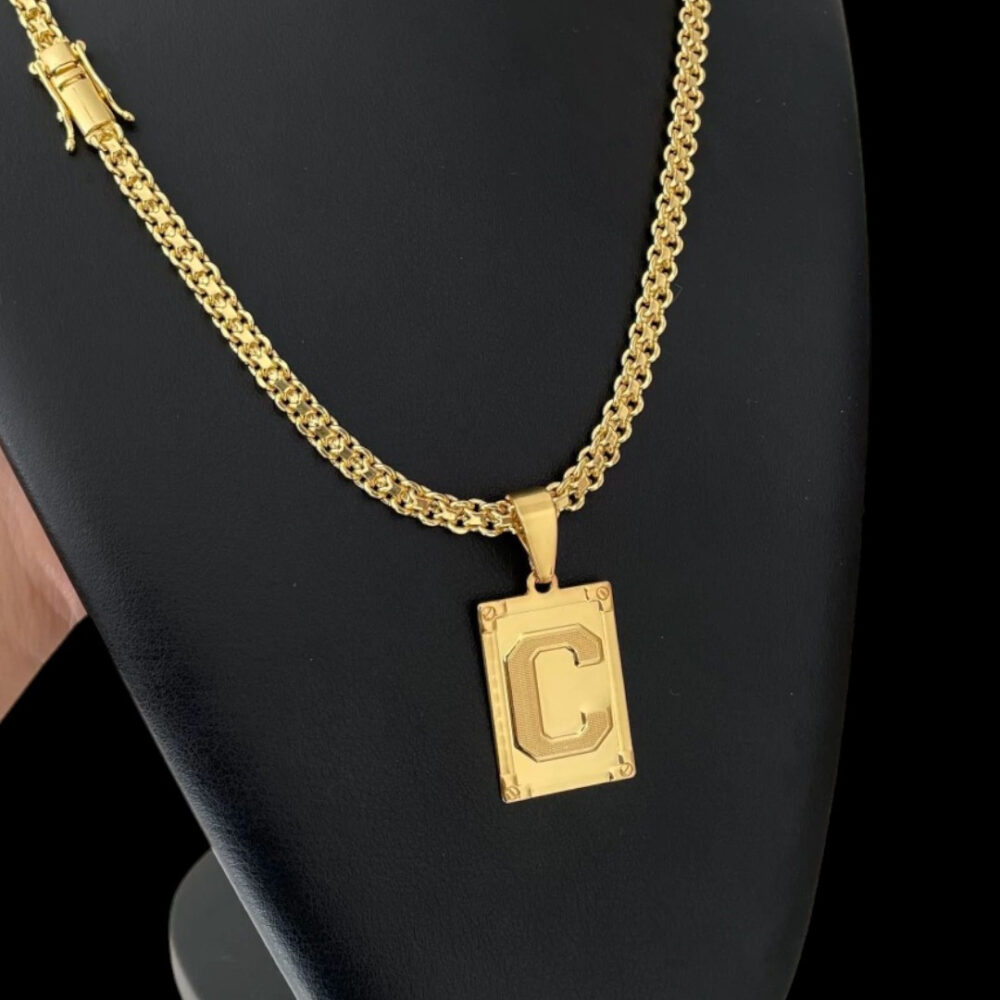 Cordão 5Mm Cadeado Duplo + Pingente Letra - Banhado A Ouro