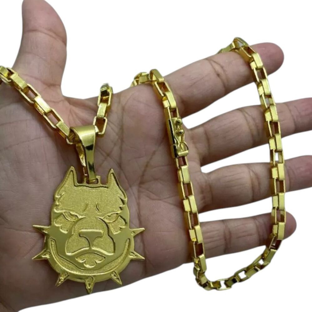 Cordão 6Mm Tijolinho Curto + Pingente Pai Nosso - Banhado A Ouro - Imagem 2