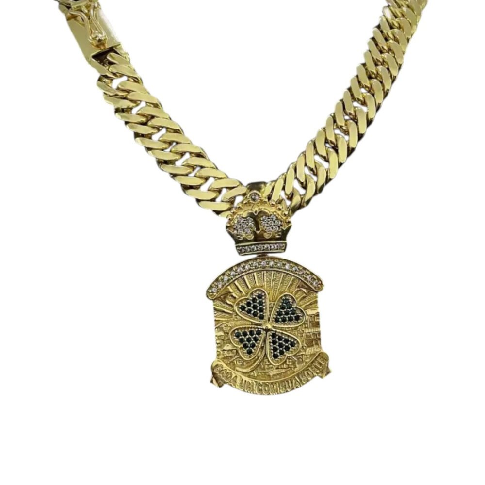 Cordão 13Mm Grumet + Pingente Trevo - Banhado A Ouro 18K - Imagem 3