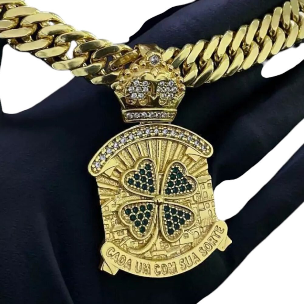 Cordão 13Mm Grumet + Pingente Trevo - Banhado A Ouro 18K - Imagem 2