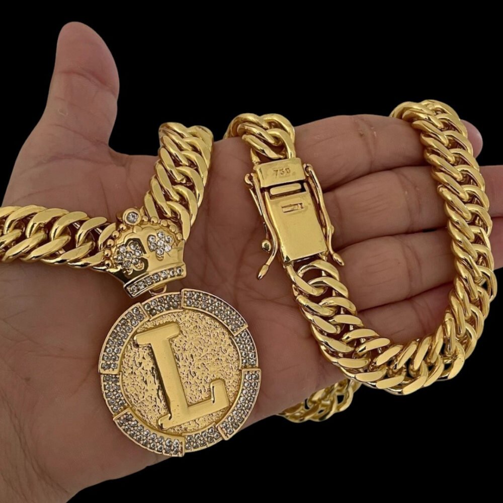 Cordão 15Mm Grumet + Pingente Letra - Banhado A Ouro 18K