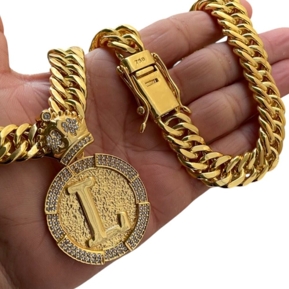 Cordão 15Mm Grumet + Pingente Letra - Banhado A Ouro 18K - Imagem 2