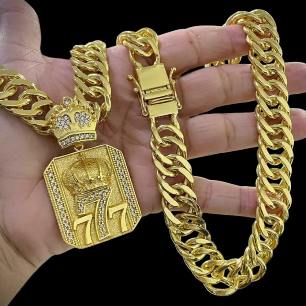 Cordão 15Mm Grumet + Pingente 777 - Banhado A Ouro 18K