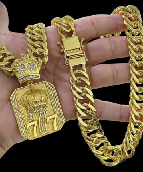 Cordão 15mm Grumet + Pingente 777 - Banhado a ouro 18k