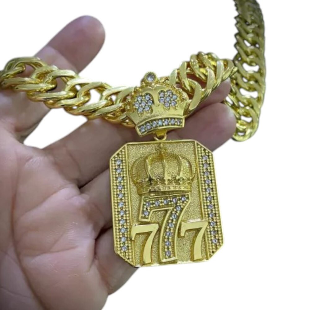 Cordão 15Mm Grumet + Pingente 777 - Banhado A Ouro 18K - Imagem 3