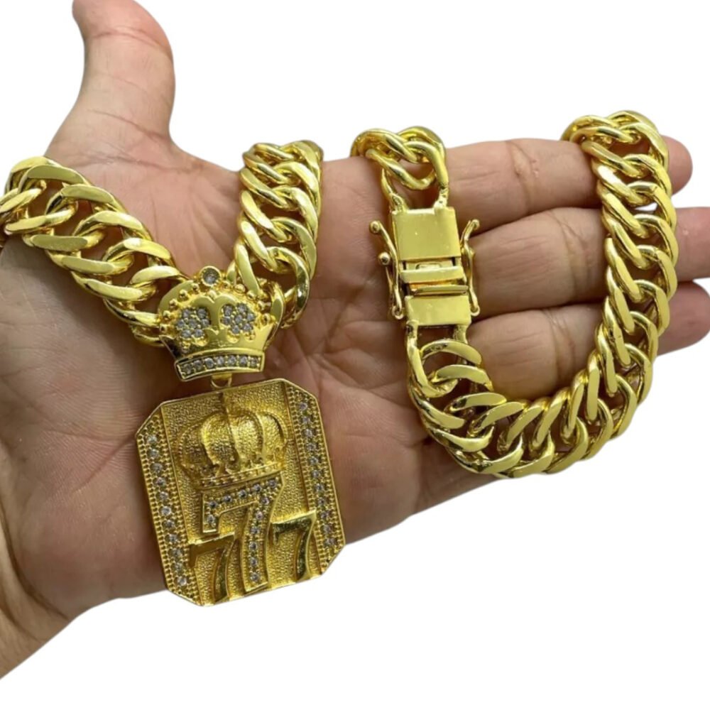 Cordão 15Mm Grumet + Pingente 777 - Banhado A Ouro 18K - Imagem 2