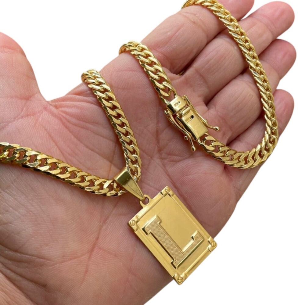 Cordão 7Mm Grumet + Pingente Letra - Banhado A Ouro 18K - Imagem 2