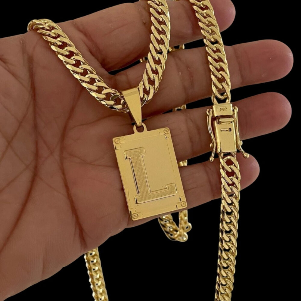Cordão 7Mm Grumet + Pingente Letra - Banhado A Ouro 18K