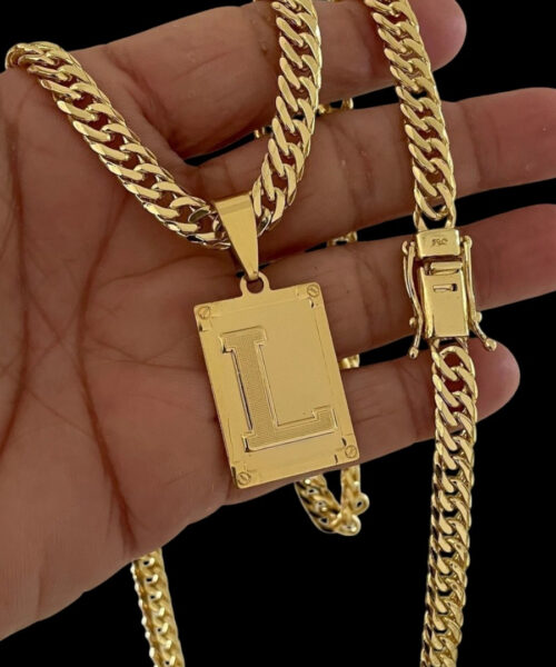 Cordão 7mm Grumet + Pingente Letra - Banhado a ouro 18k
